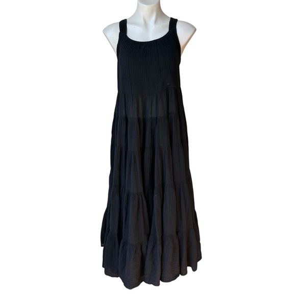 Greek Archaic Kori Black Cotton Gauze Tiered Flowy Maxi Halter Dress, Sz XS - Picture 2 of 13